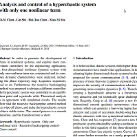 مقاله شبیه سازی تحلیل و کنترل یک سیستم بسیار آشوبناک
